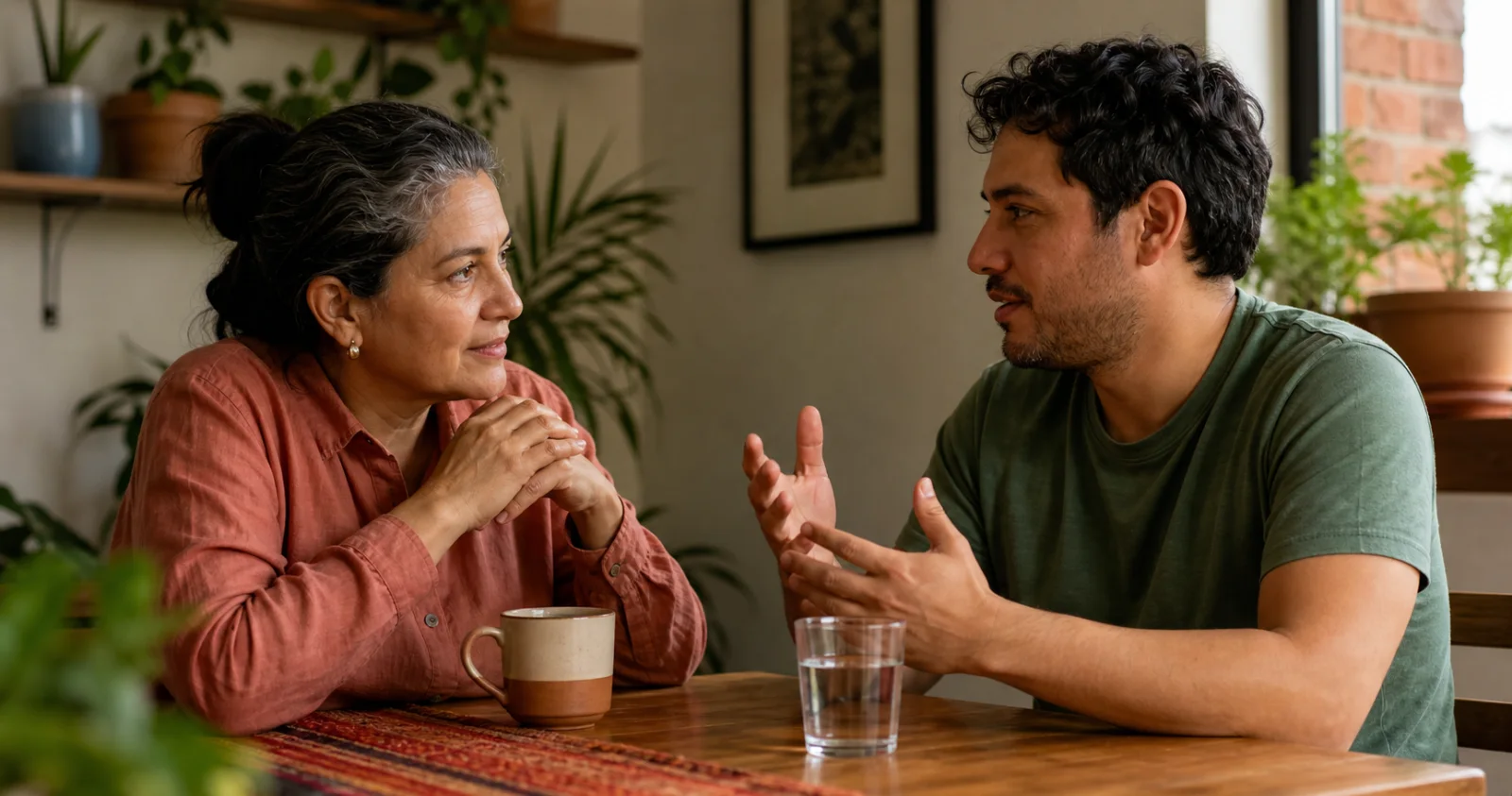 Dos adultos conversando.